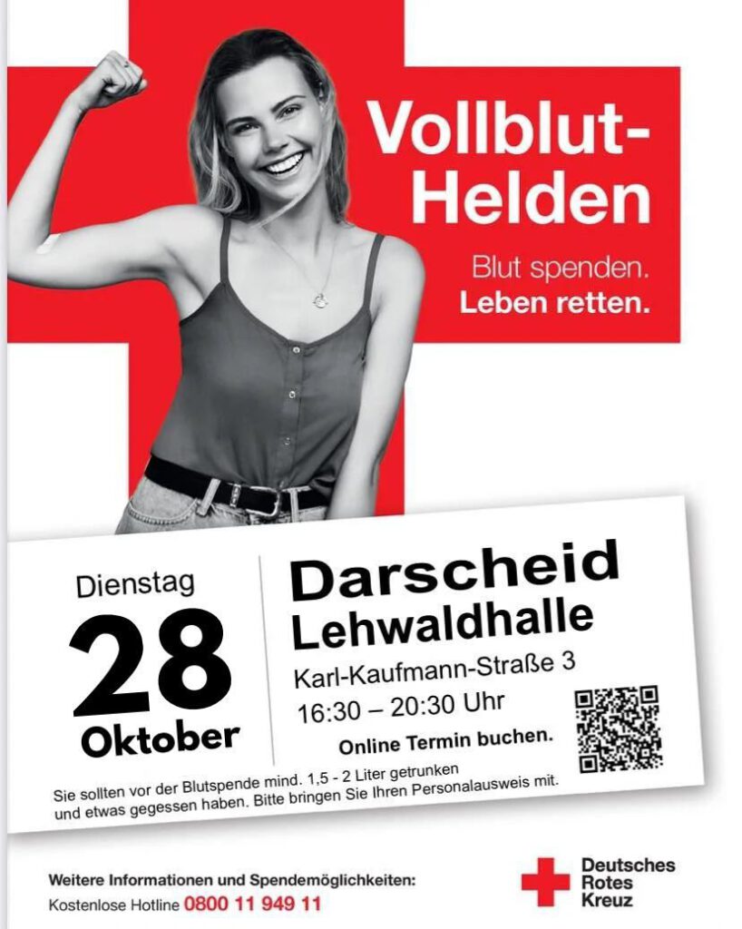 Flyer Blutspende in Darscheid am 28.10.2025