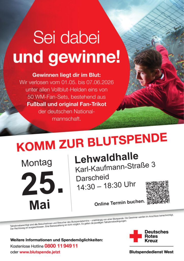 Flyer Blutspende in Darscheid am 25. Mai 2026